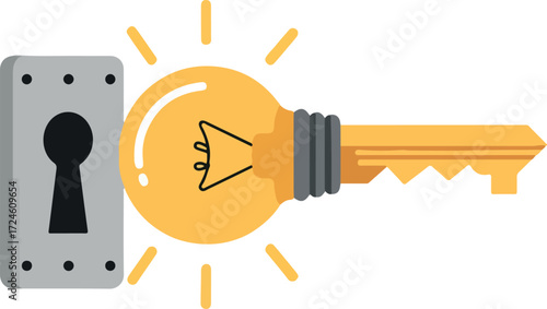 Key of light bulb unlocks the idea of innovation and solution.
