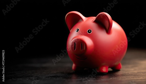 Red piggy bank on dark surface (2)