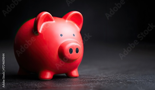 Red piggy bank on dark surface (1)