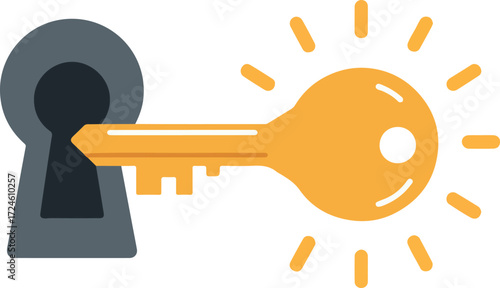 Key unlocking potential and revealing bright ideas for success and innovation.