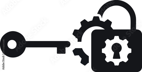 Key unlocks gear mechanism security concept for data protection.