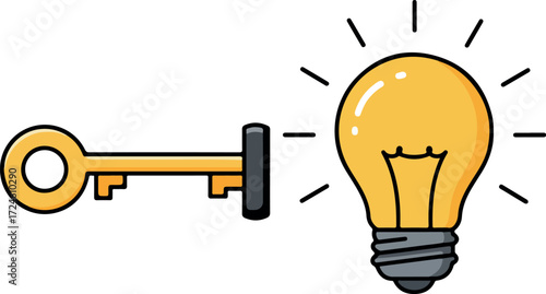 Key unlocks bright idea concept representing innovation and creativity.