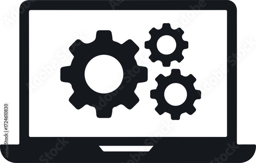 Laptop Screen Displaying Gear Icons Illustrating System Settings and Configuration.