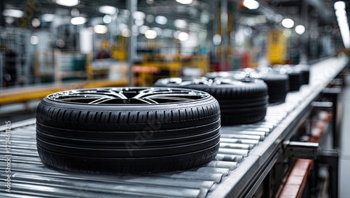 Tires on an automated assembly line in a factory