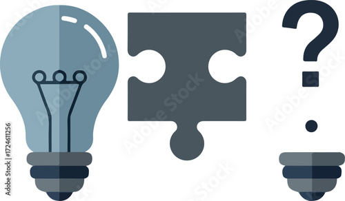 Lightbulb puzzle piece and question mark representing ideas and solutions.