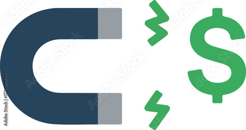 Magnet attracting money concept representing financial success and wealth.