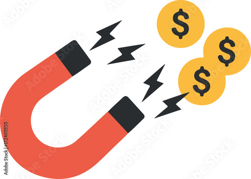 Magnet attracting money concept representing financial growth and wealth.