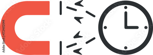 Magnet attracting time concept representing time management and efficiency.