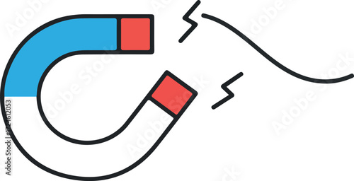 Magnetic attraction concept with curved lines and red ends.