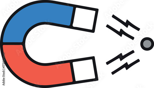 Magnetic force demonstration with a horseshoe magnet attracting a metal object.