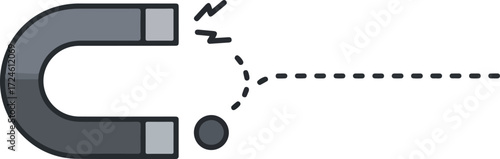 Magnet attracting a small metallic sphere with dotted lines.
