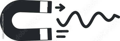 Magnetism illustration with magnetic field lines and arrow symbol.