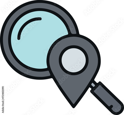 Magnifying glass and location pin for search and find.