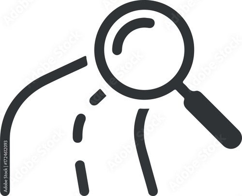 Magnifying glass examining a curved line searching for details and information.