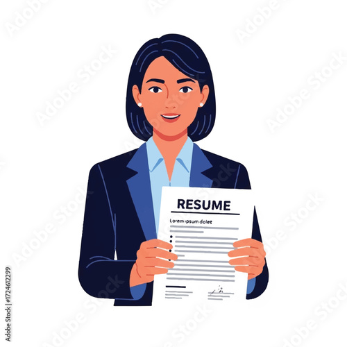 Businesswoman holding a resume, showcasing professional document.