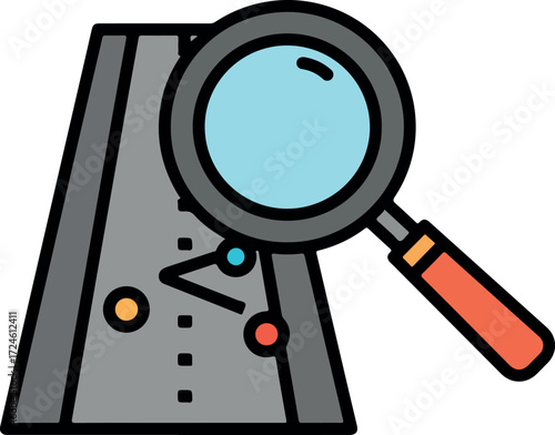 Magnifying glass over a map for analysis and investigation of data.