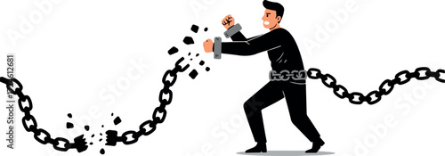 Man Breaking Chains Symbolizing Freedom and Liberation.
