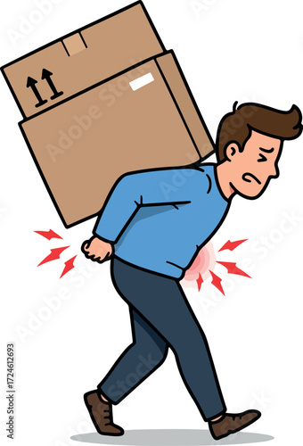 Man carrying heavy boxes experiencing back pain and discomfort.