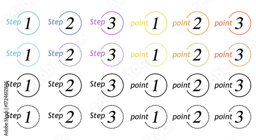 シンプルなステップとポイントの数字アイコン素材