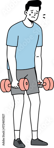 Man lifting weights with a look of exhaustion during workout.