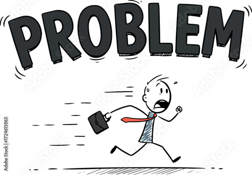 Man running away from the word problem with a briefcase in hand.