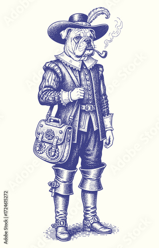 Vintage animal characters dressed as gentlemen outfit, engraving illustration of people with animal head