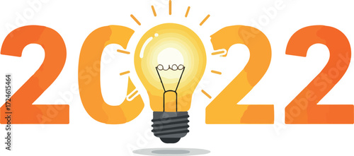 New Year 2022 with a bright light bulb creative idea.