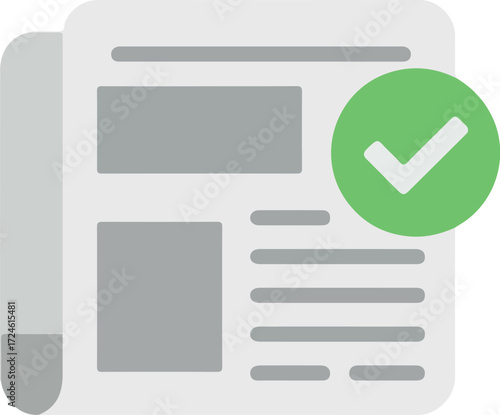 News article with a green checkmark indicating approval and verification of the information.