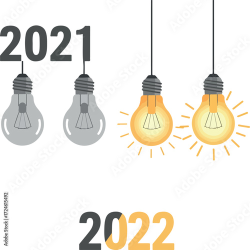 New Year Concept with Light Bulbs Representing Bright Ideas.