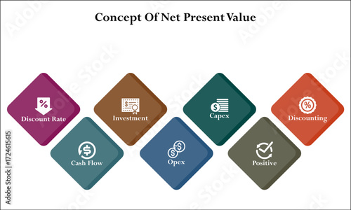 Concept of net present value. Infographic template with icons and description placeholder