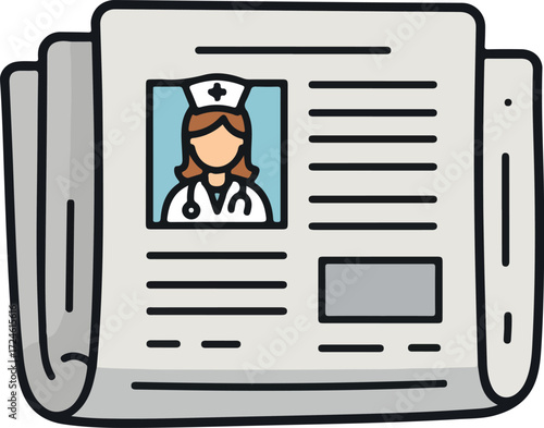 Newspaper featuring a nurse in a portrait reporting on healthcare news and information.