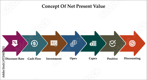 Concept of net present value. Infographic template with icons and description placeholder