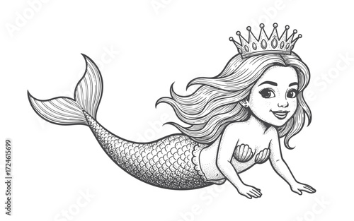 Vector hand-drawn illustration of a A mermaid. sketch drawing for a tattoo or a print on a T-shirt.