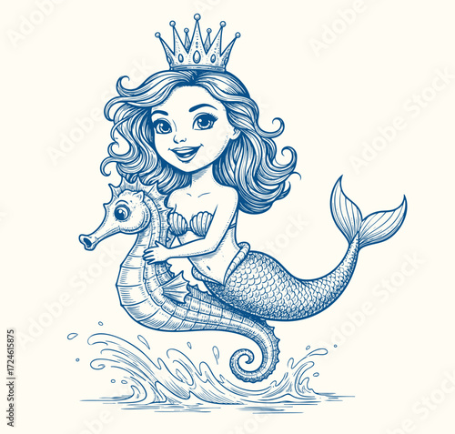 Vector hand-drawn illustration of a A mermaid. sketch drawing for a tattoo or a print on a T-shirt.