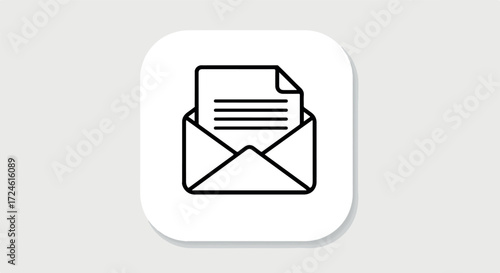 Open envelope with a letter inside simple outline icon design.