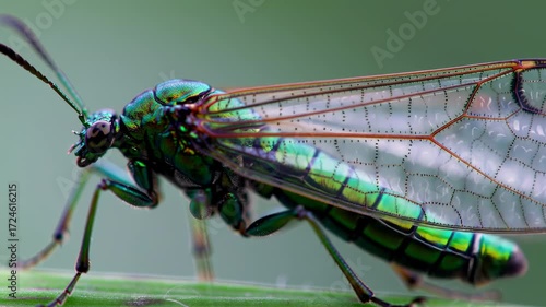 Macro shot of a vibrant iridescent insect