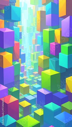 Colorful, 3D cubical cityscape