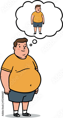 Overweight man dreaming of a slimmer body and improved health.