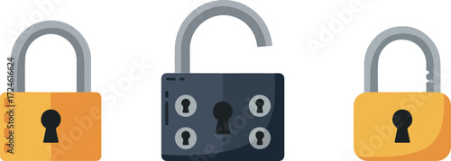 Padlocks in a row one unlocked security concept safety protection.