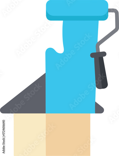 Painting a house with a roller applying blue paint to the wall home improvement.