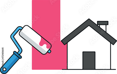 Painting a house with a roller a simple illustration of home improvement.