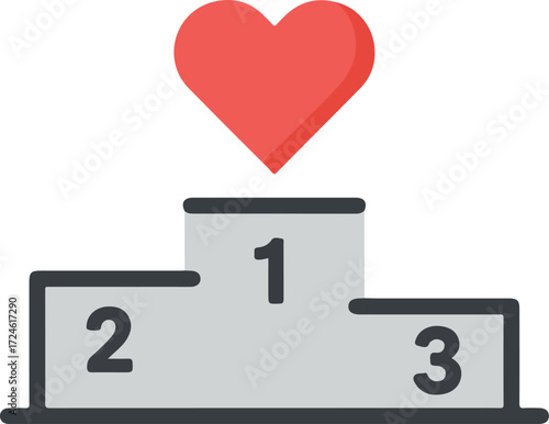 Podium with a heart above representing first place and love.