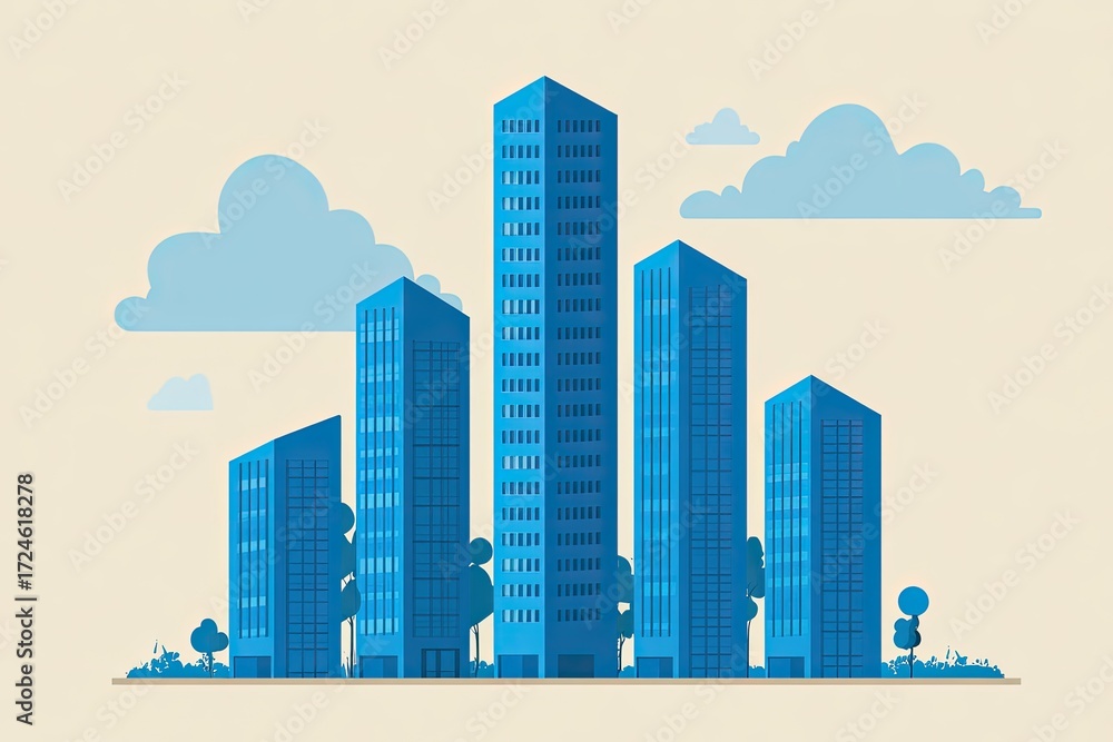 Obraz premium Cityscape of stylized blue skyscrapers