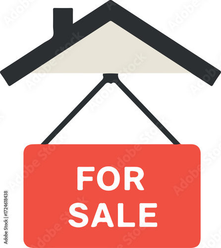 Real estate sign indicating a property is available for sale in the market.