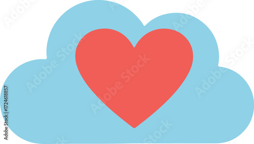 Red heart shape inside a blue cloud representing love and affection.