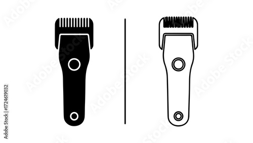 Two contrasting hair clippers a solid black silhouette and a detailed outline.