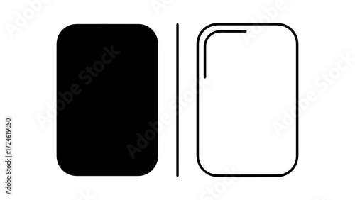 Two contrasting rounded rectangles solid and outline.