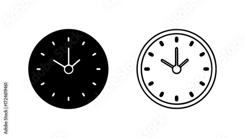 Two distinct clock icons one solid black and one outlined representing time.