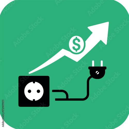 Rising energy costs and electricity prices visualized with an upward arrow.
