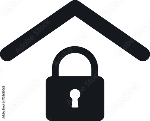 Secure home concept with a padlock under a roof representing safety and protection.